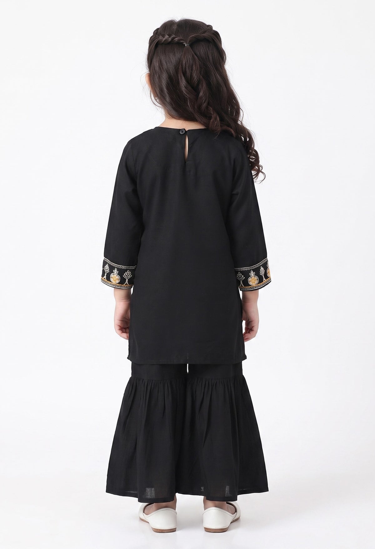 Bella Moda Girls Beige Embroidered Kurta with Sharara Set-AUETH821AD