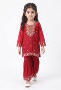 Bella Moda Girls Red Embroidered Kurta with Sharara Set AUETH823AD