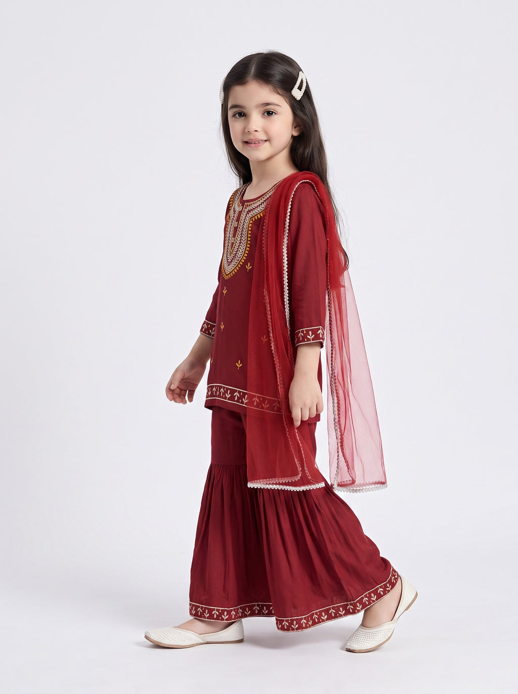 Bella Moda Girls Traditional Embroidered Kurta Sharara Set with Dupatta- AUETH830AD