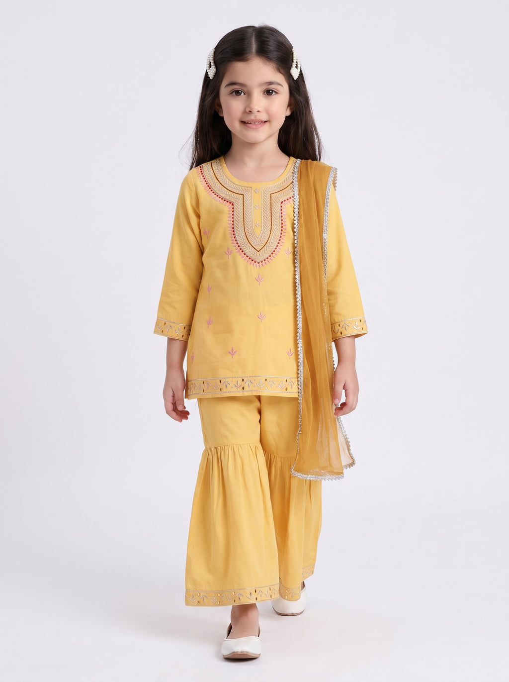 Bella Moda Girls Traditional Embroidered Kurta Sharara Set with Dupatta- AUETH833AD