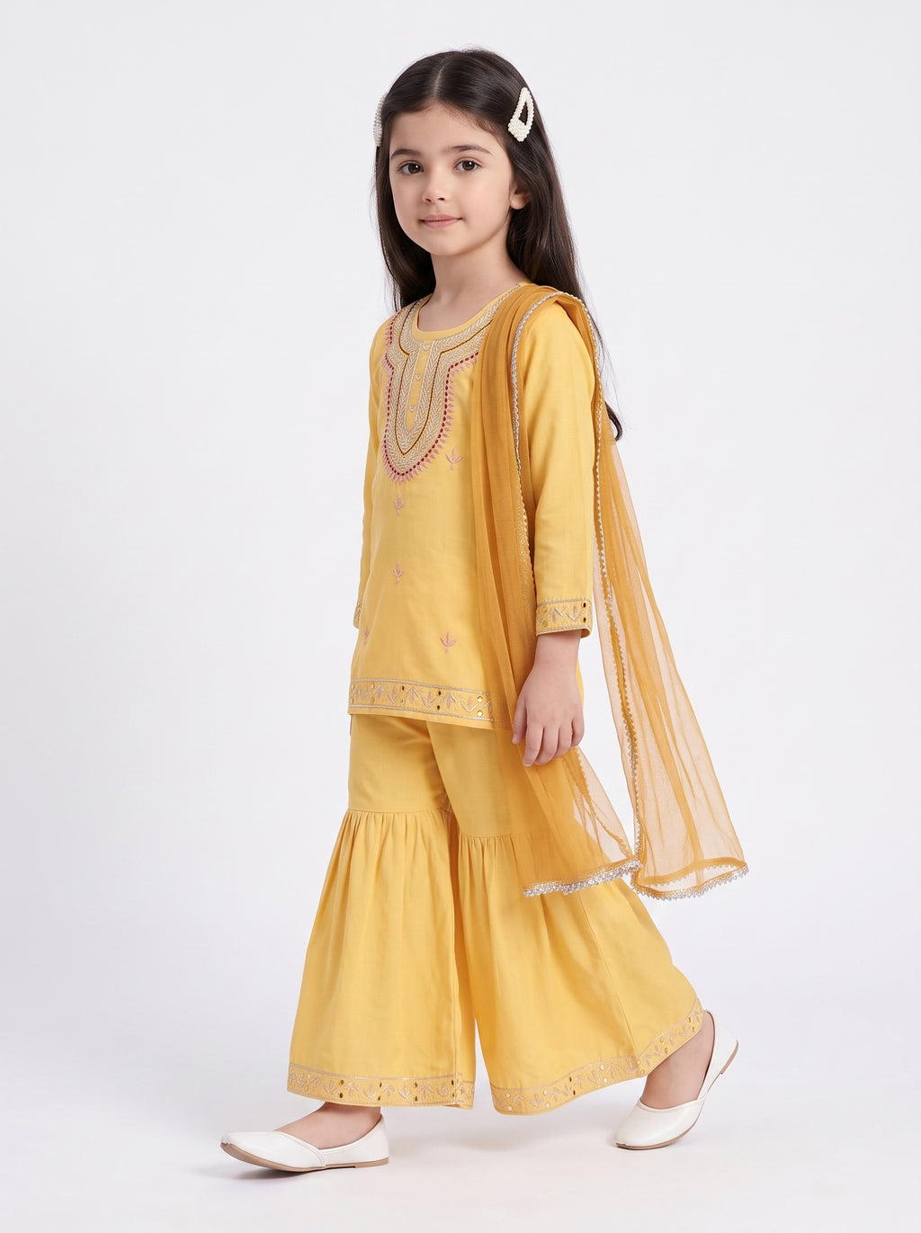 Bella Moda Girls Traditional Embroidered Kurta Sharara Set with Dupatta- AUETH833AD
