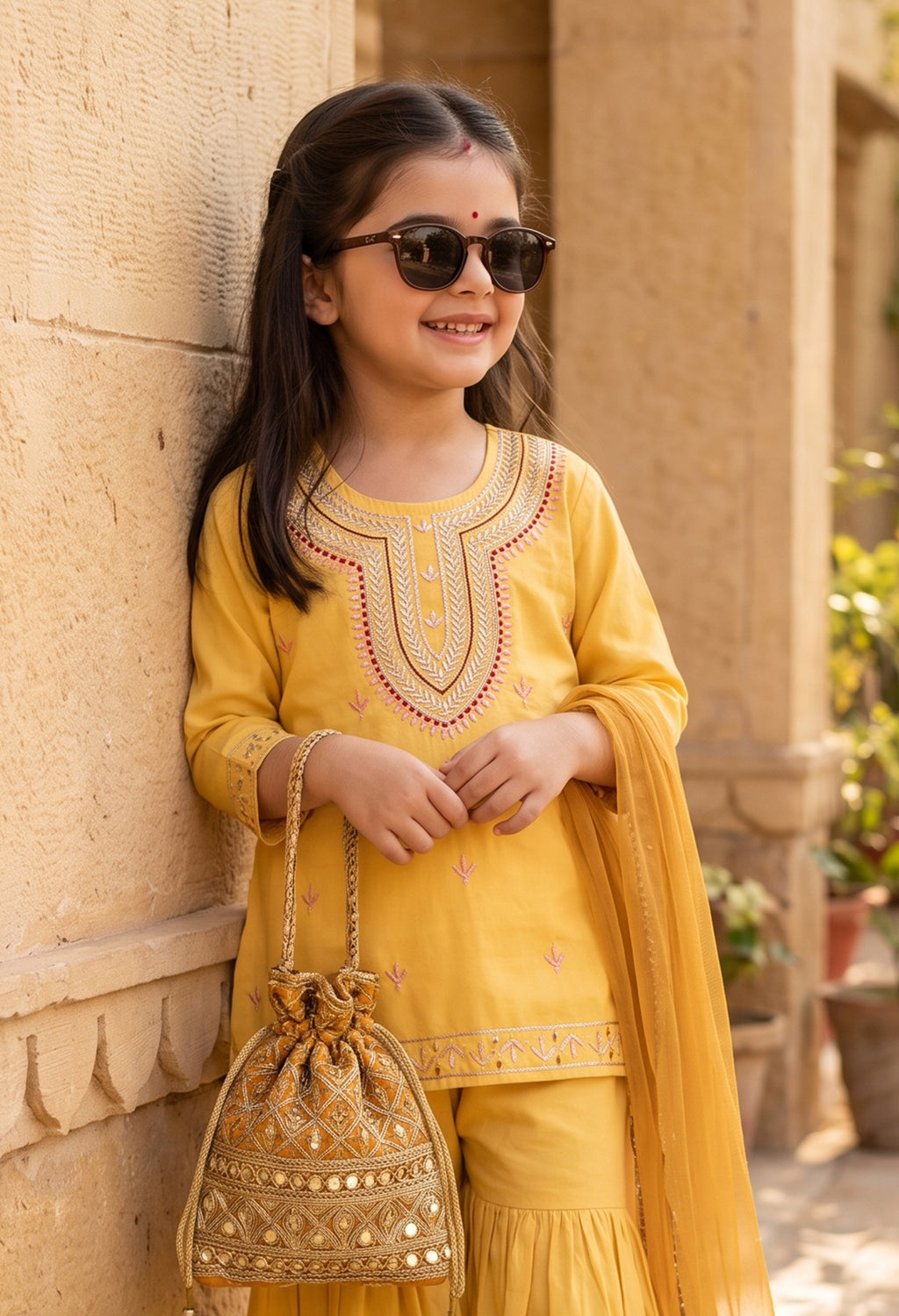 Bella Moda Girls Traditional Embroidered Kurta Sharara Set with Dupatta- AUETH833AD