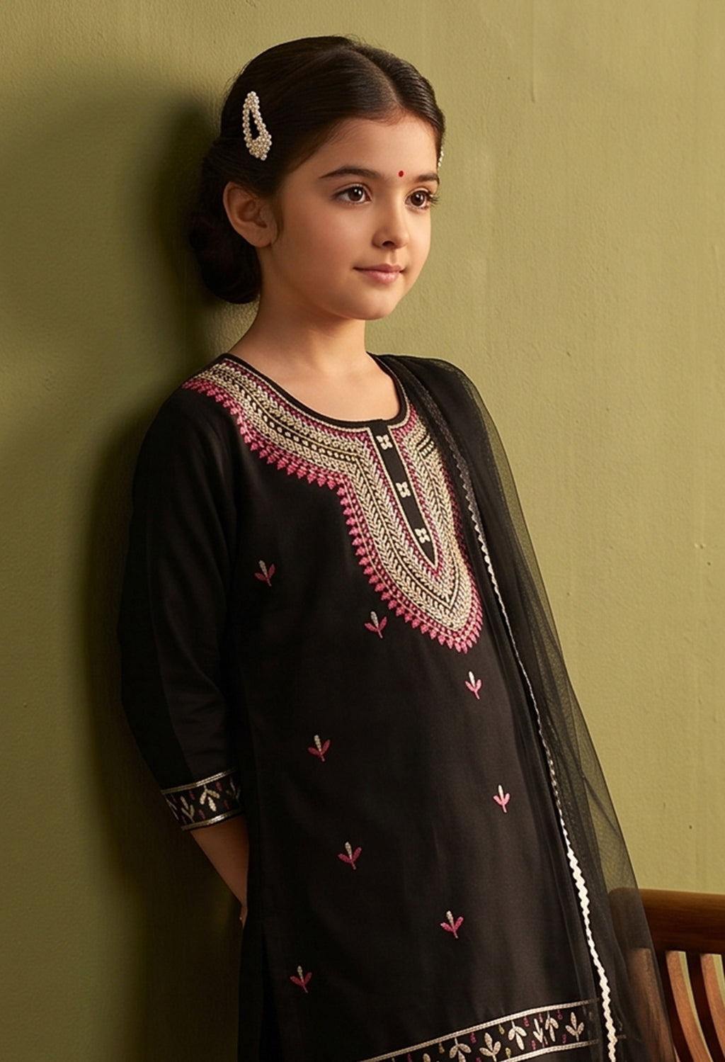 Bella Moda Girls Traditional Embroidered Kurta Sharara Set with Dupatta- AUETH834AD