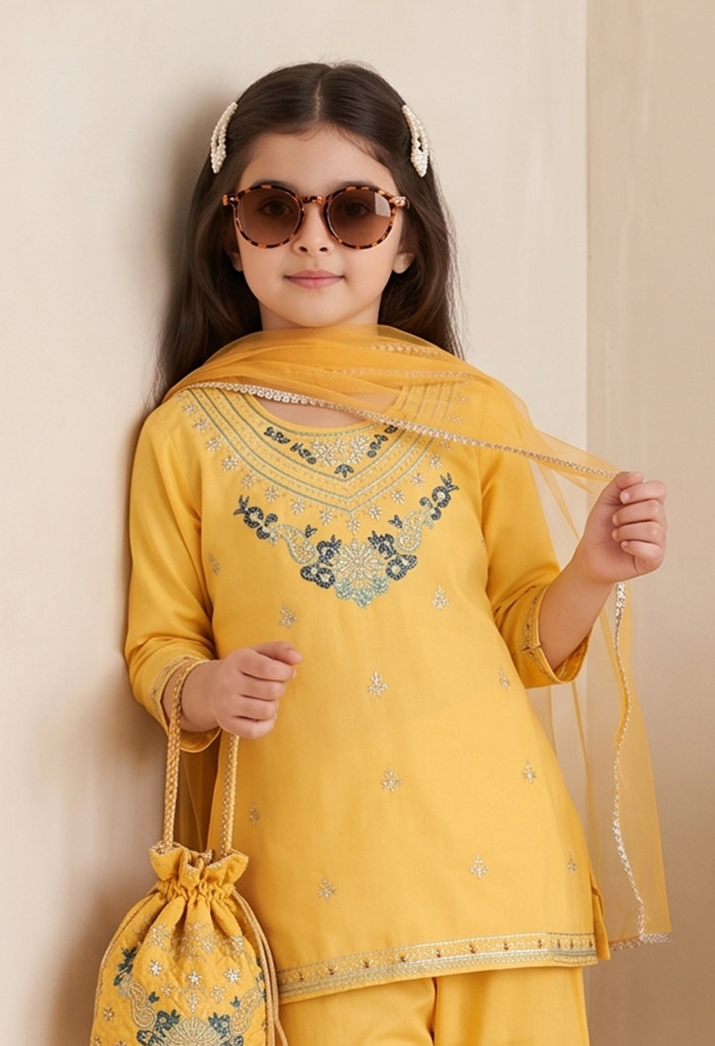 Bella Moda Girls Traditional Embroidered Kurta Sharara Set with Dupatta-AUETH839AD