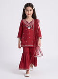 Bella Moda Girls Traditional Embroidered Kurta Sharara Set with Dupatta-AUETH840AD