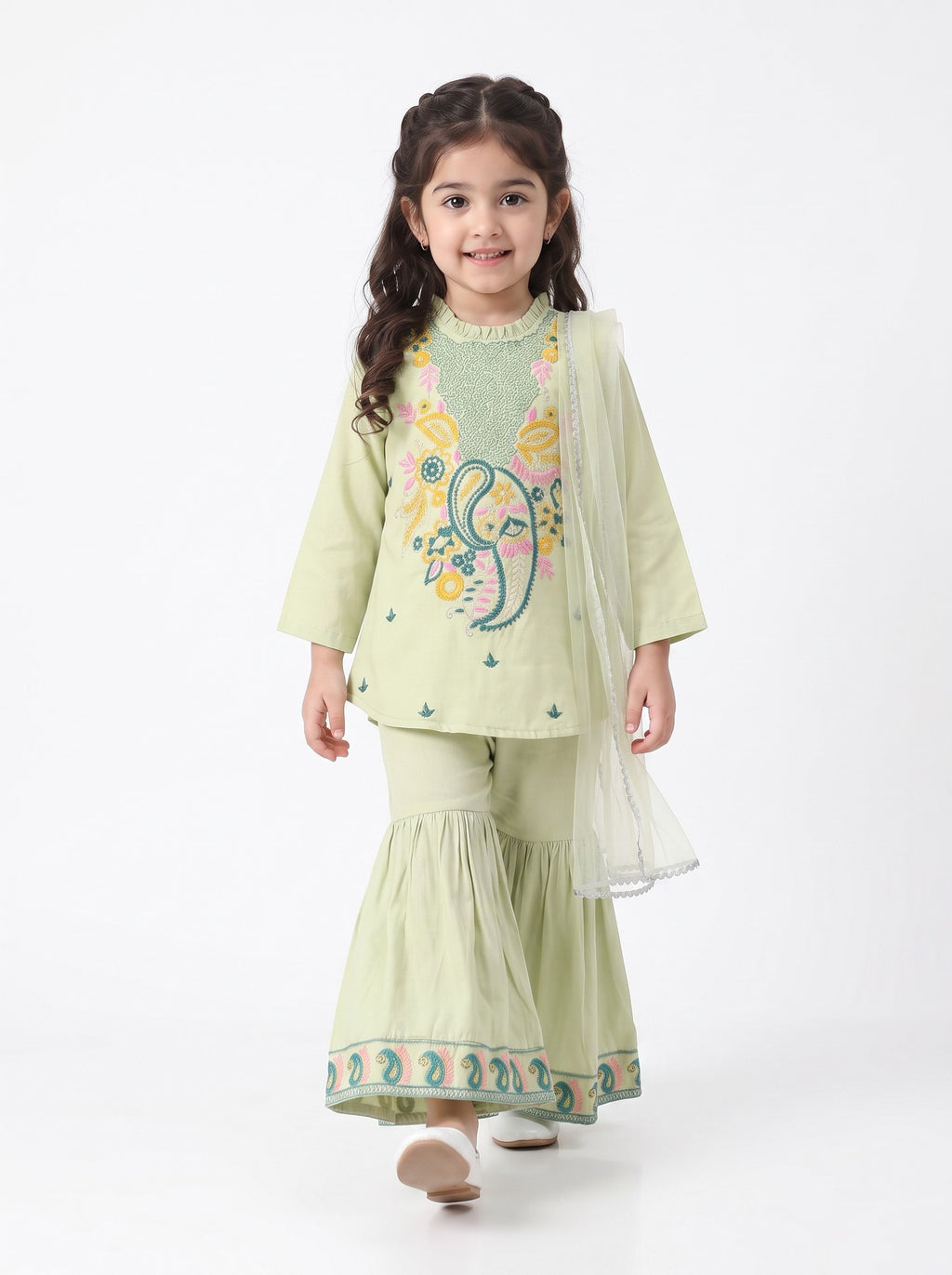 Bella Moda Girls Traditional Embroidered Kurta Sharara Set with Dupatta-AUETH842AD