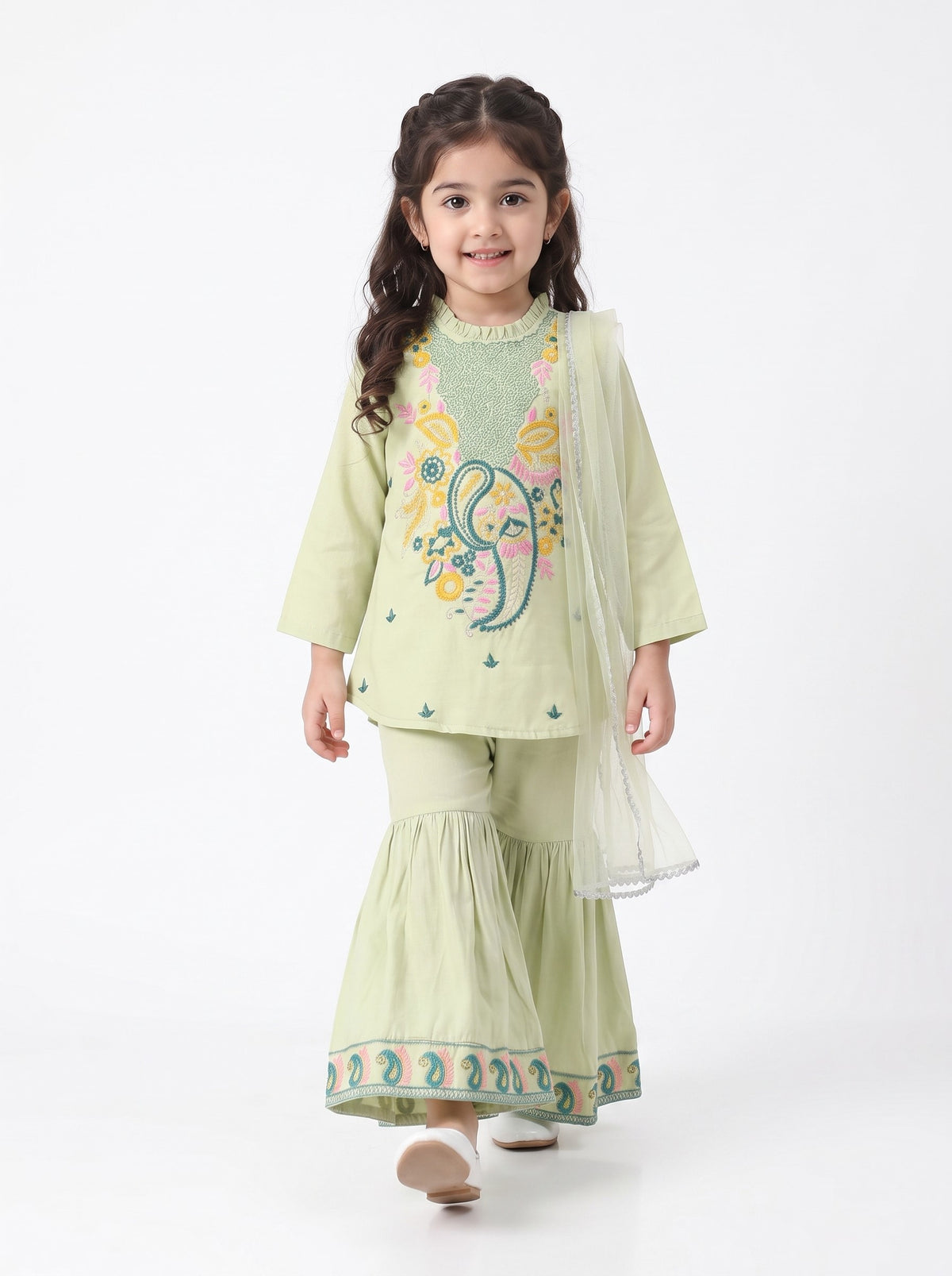 Bella Moda Girls Traditional Embroidered Kurta Sharara Set with Dupatta-AUETH842AD