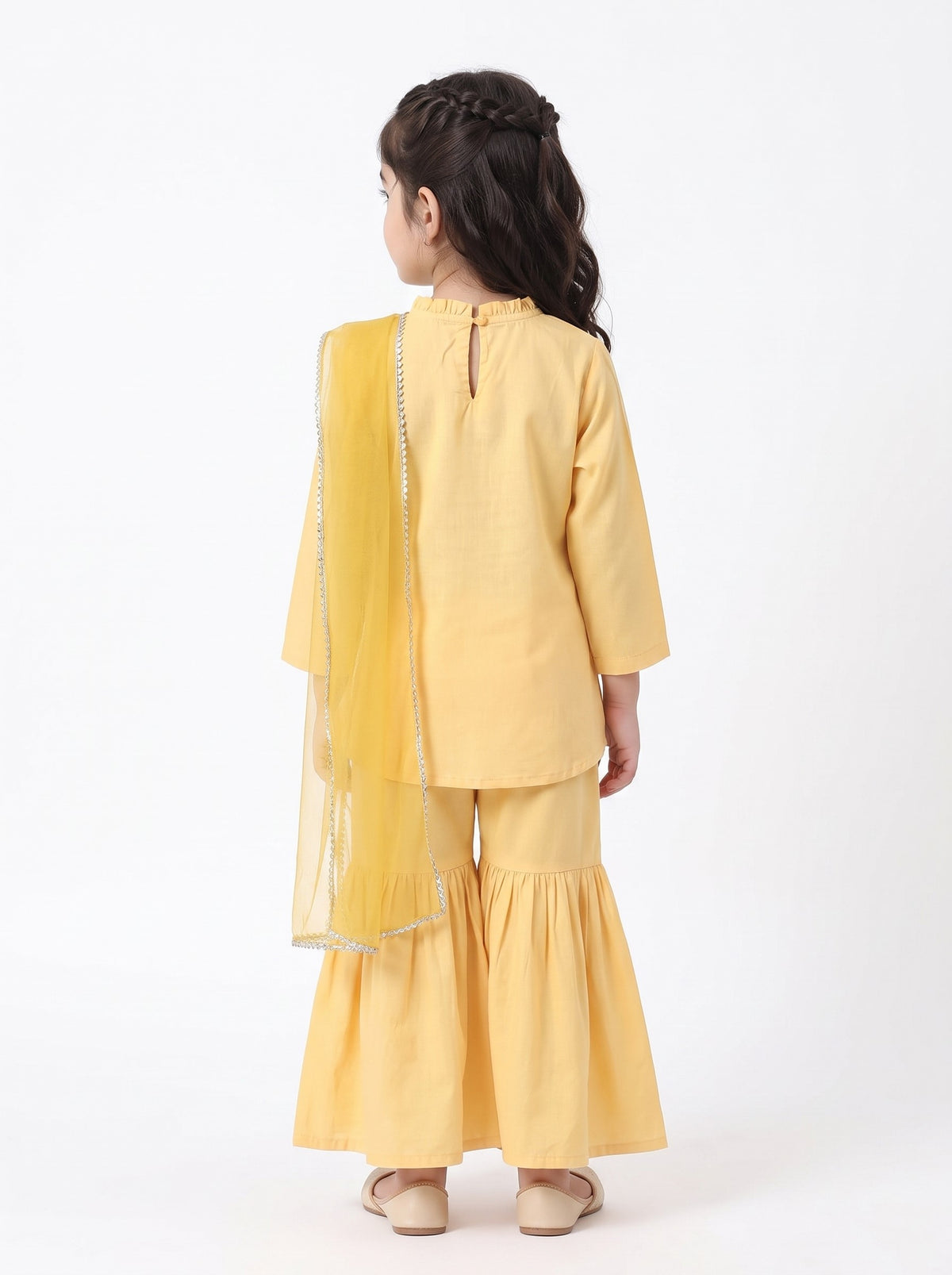 Bella Moda Girls Traditional Embroidered Kurta Sharara Set with Dupatta-AUETH843AD