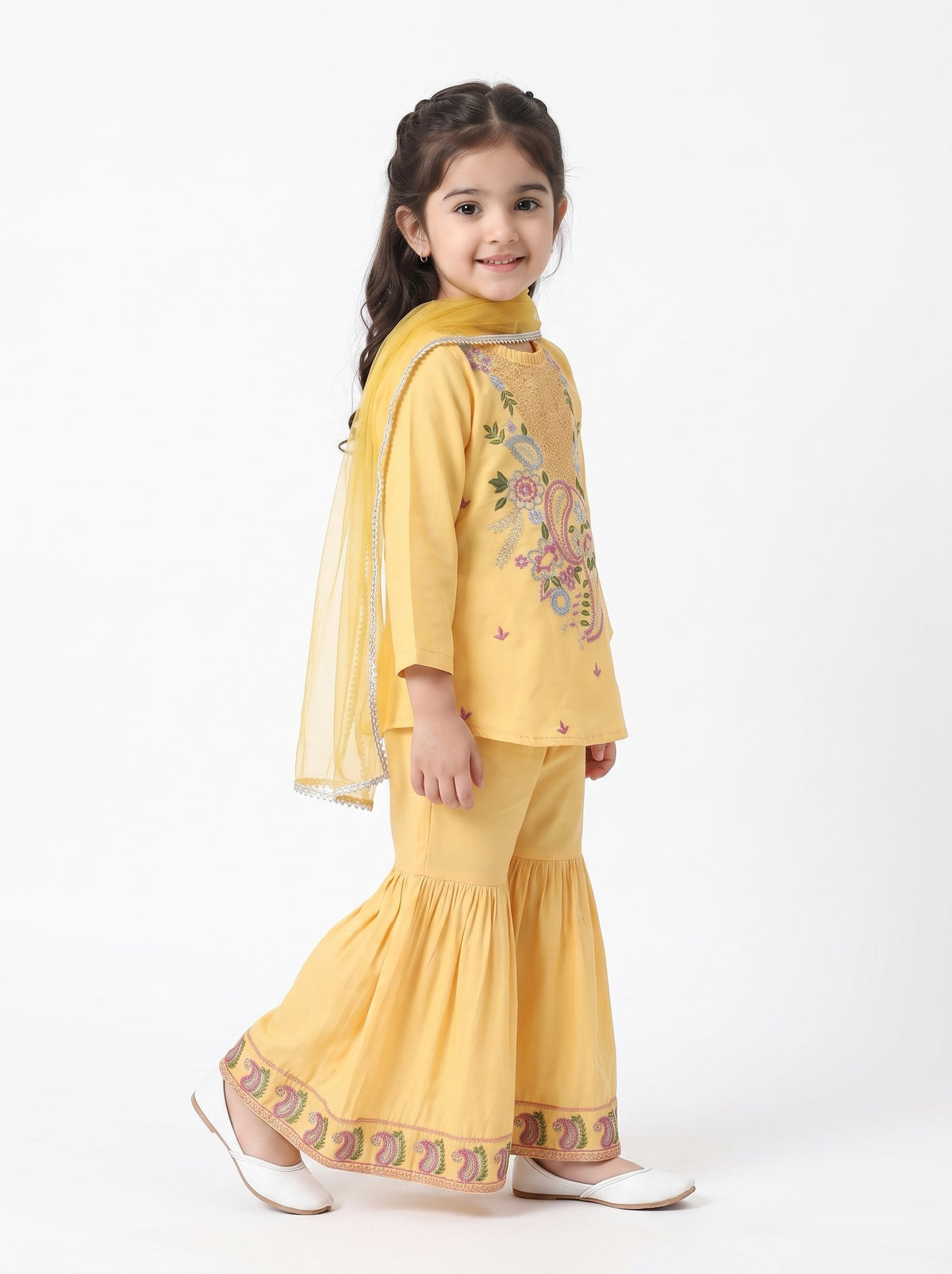 Bella Moda Girls Traditional Embroidered Kurta Sharara Set with Dupatta-AUETH843AD