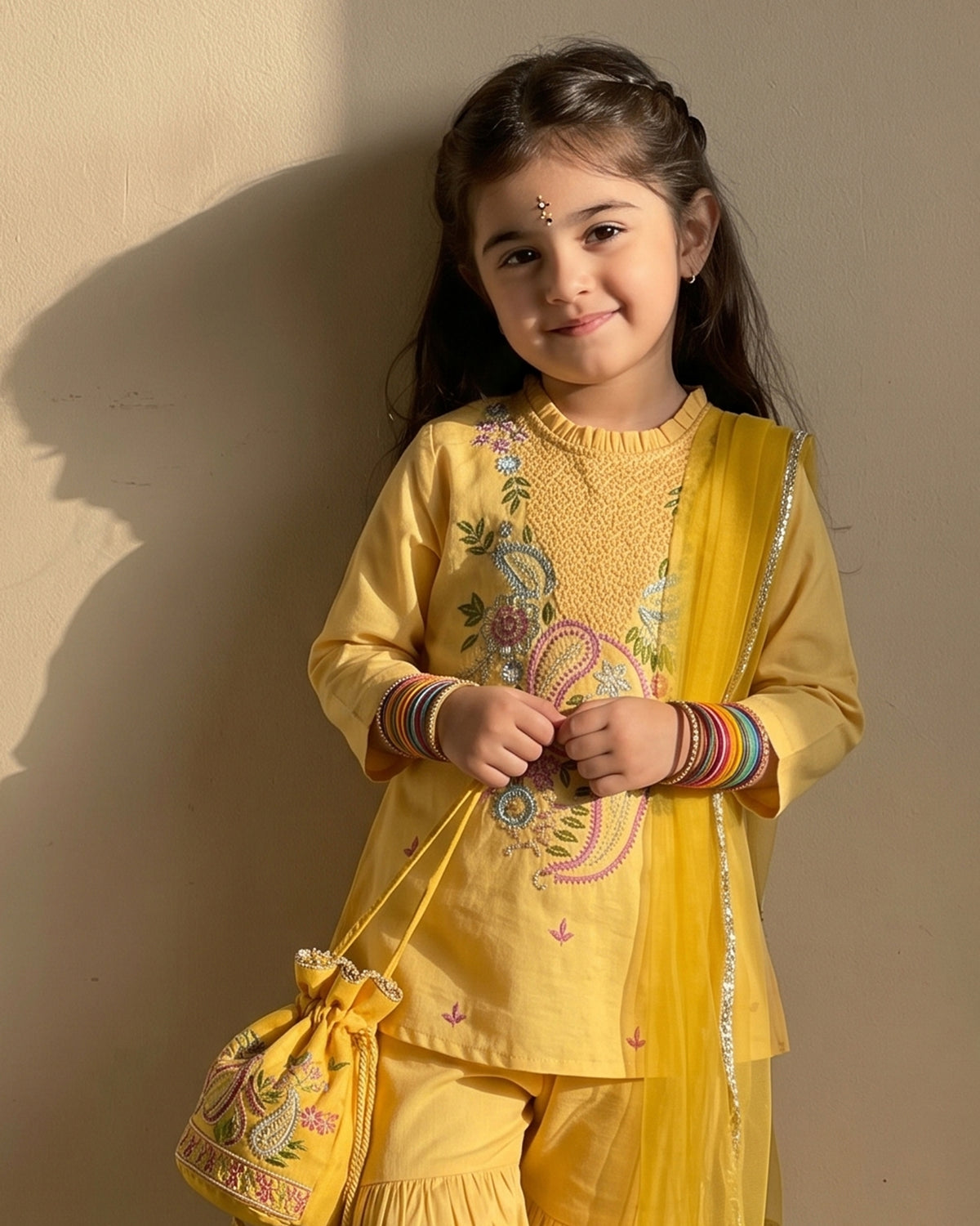 Bella Moda Girls Traditional Embroidered Kurta Sharara Set with Dupatta-AUETH843AD