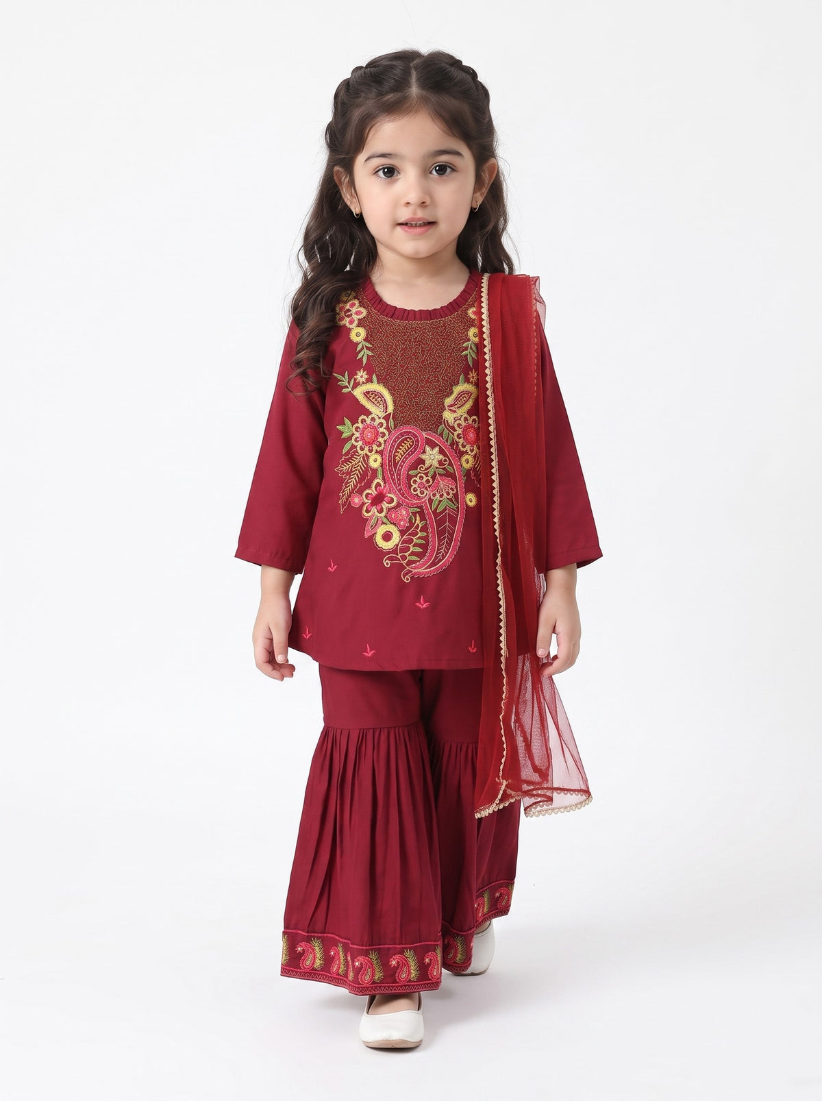 Bella Moda Girls Traditional Embroidered Kurta Sharara Set with Dupatta-AUETH844AD