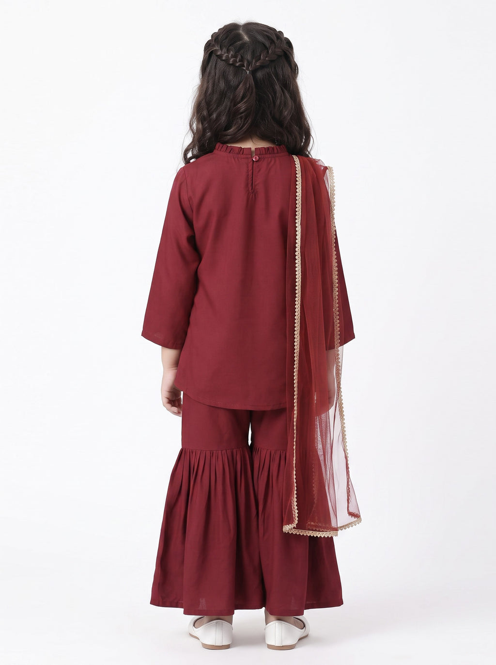 Bella Moda Girls Traditional Embroidered Kurta Sharara Set with Dupatta-AUETH844AD
