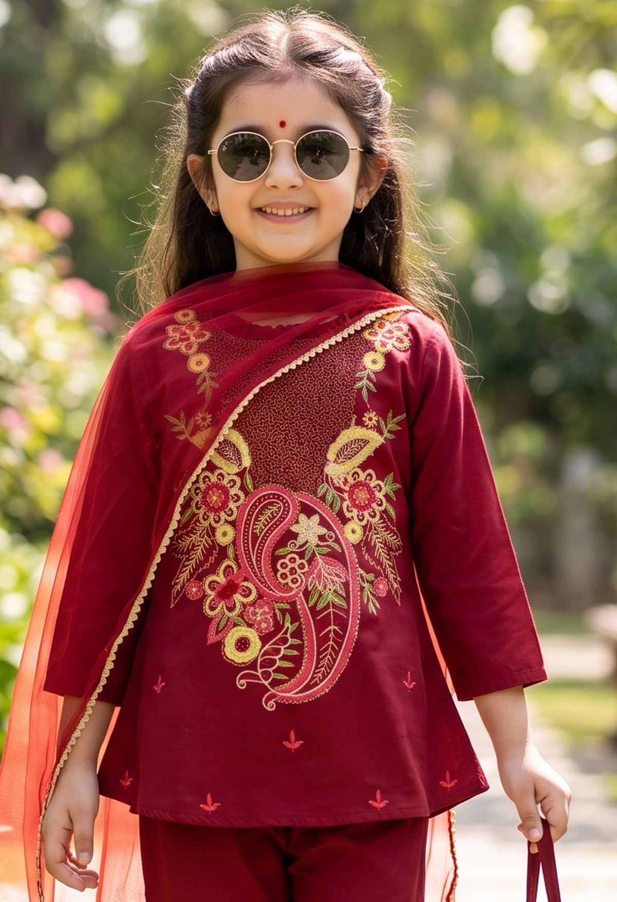 Bella Moda Girls Traditional Embroidered Kurta Sharara Set with Dupatta-AUETH844AD