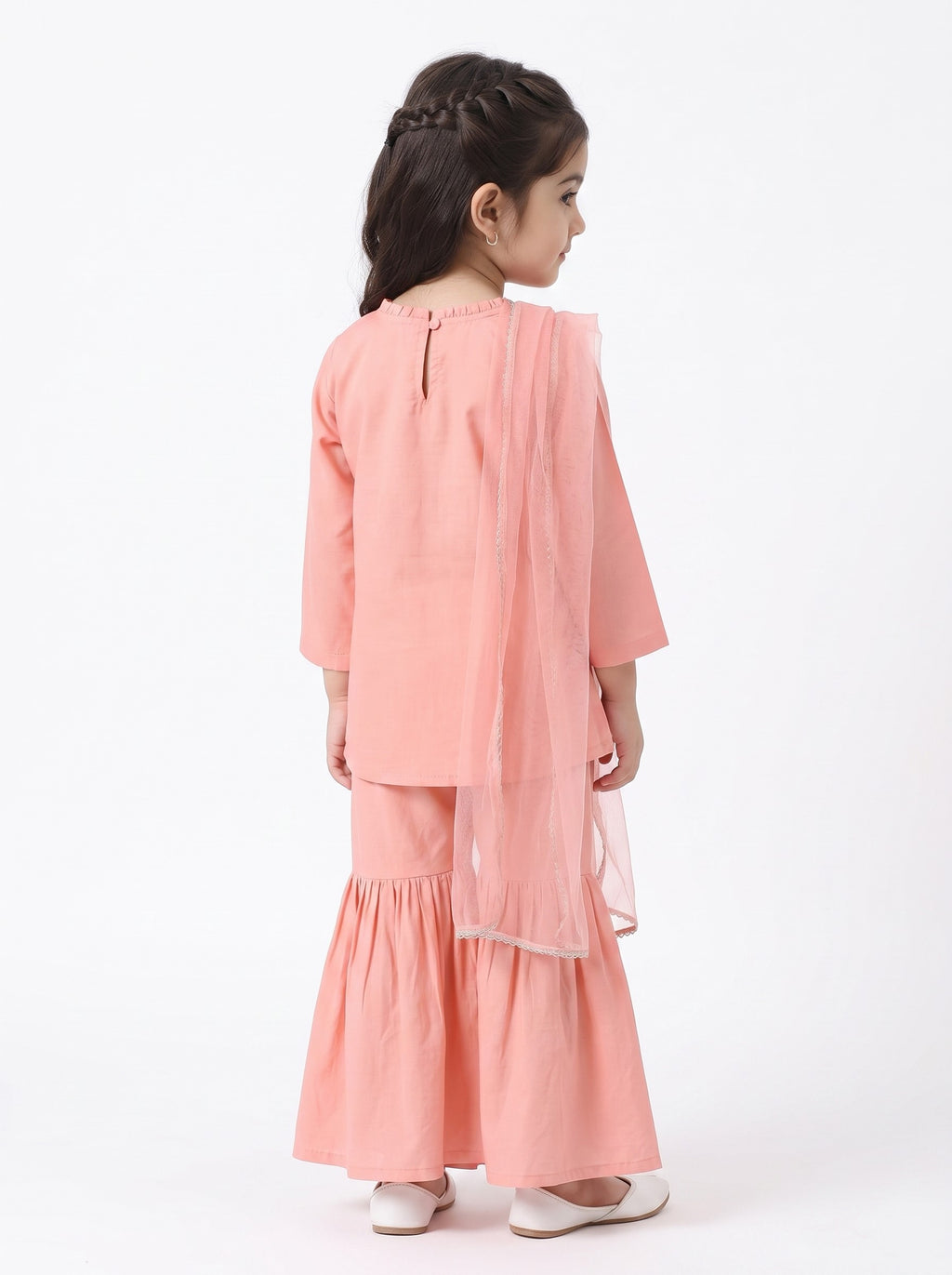 Bella Moda Girls Traditional Embroidered Kurta Sharara Set with Dupatta-AUETH845AD