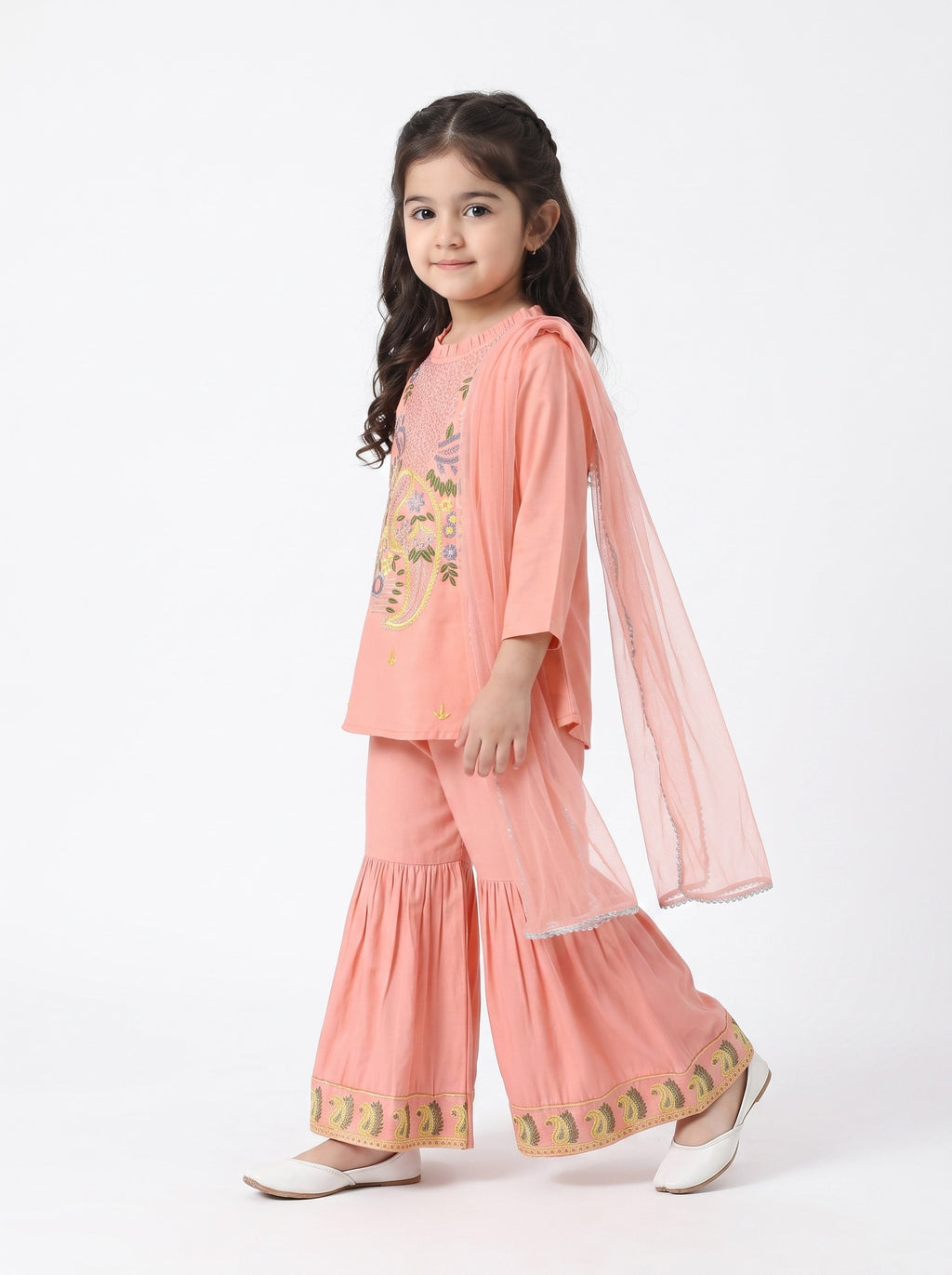 Bella Moda Girls Traditional Embroidered Kurta Sharara Set with Dupatta-AUETH845AD