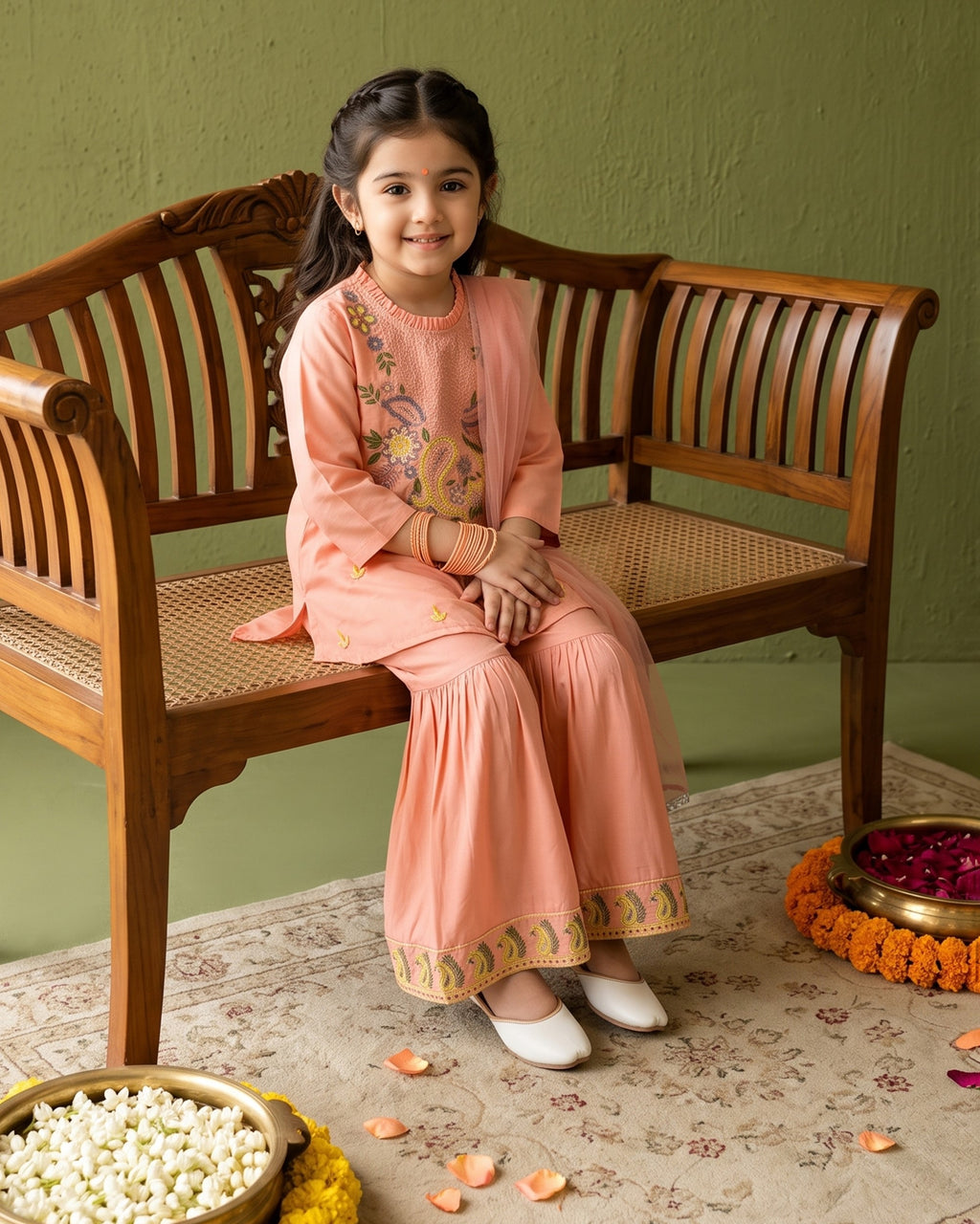 Bella Moda Girls Traditional Embroidered Kurta Sharara Set with Dupatta-AUETH845AD