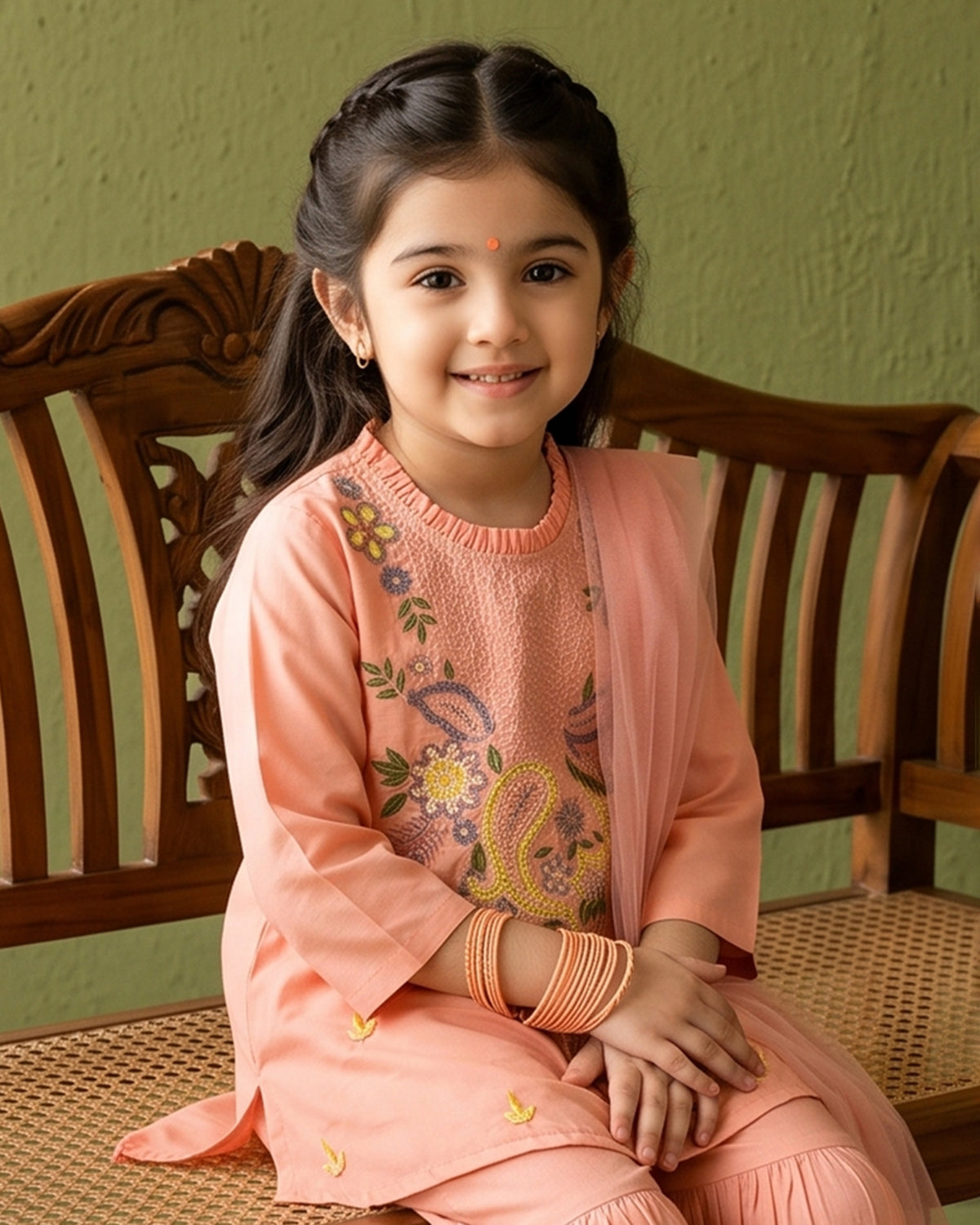 Bella Moda Girls Traditional Embroidered Kurta Sharara Set with Dupatta-AUETH845AD