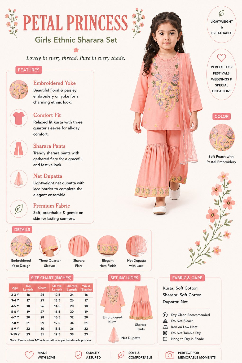 Bella Moda Girls Traditional Embroidered Kurta Sharara Set with Dupatta-AUETH845AD