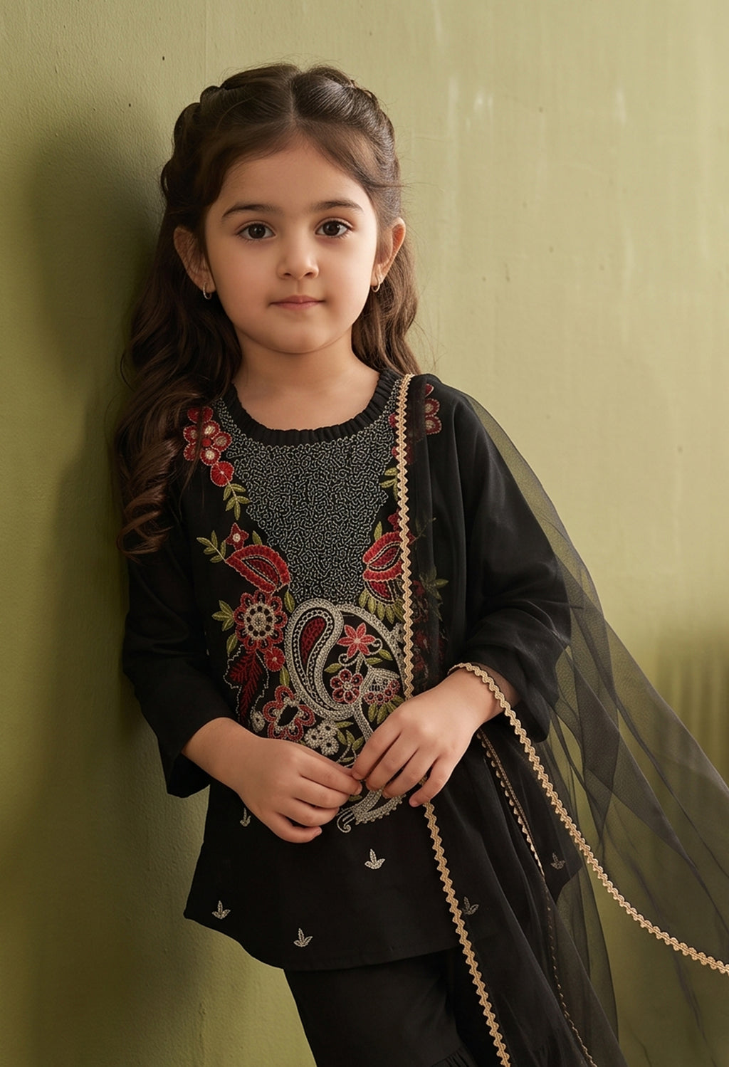 Bella Moda Girls Traditional Embroidered Kurta Sharara Set with Dupatta-AUETH846AD
