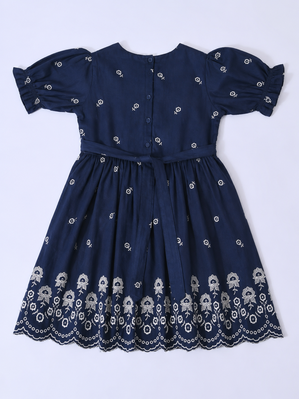 Bella Moda Cotton Woven Half Puffed Sleeves Floral Embroidered Dress- JUDR754U