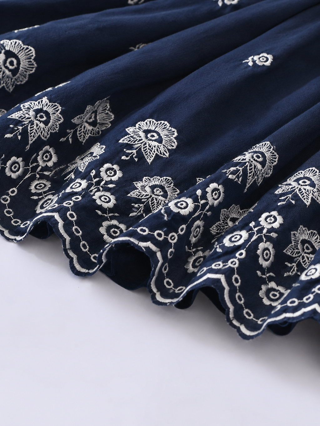 Bella Moda Cotton Woven Half Puffed Sleeves Floral Embroidered Dress- JUDR754U