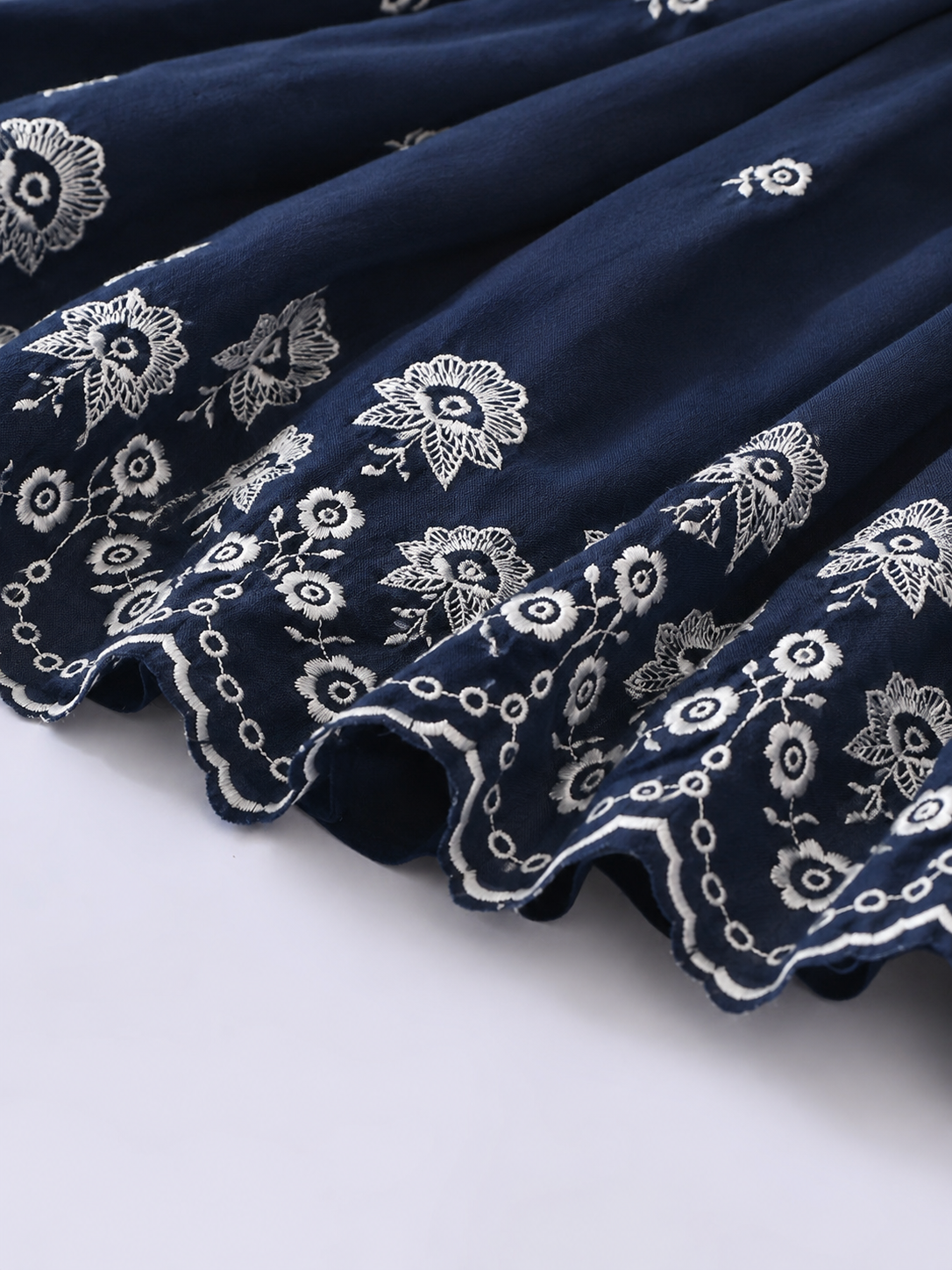 Bella Moda Cotton Woven Half Puffed Sleeves Floral Embroidered Dress- JUDR754U
