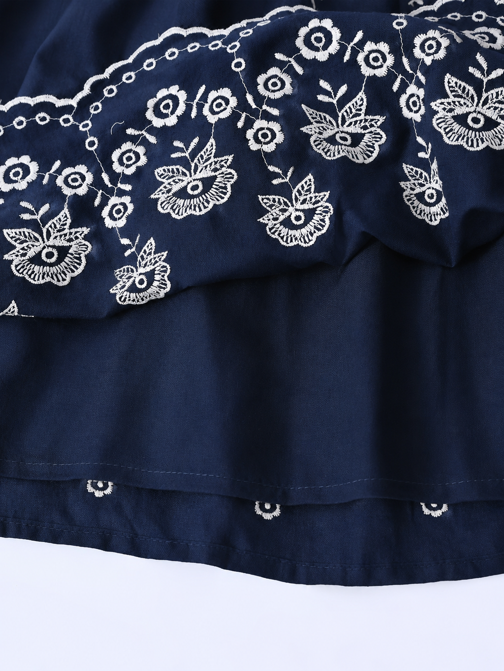 Bella Moda Cotton Woven Half Puffed Sleeves Floral Embroidered Dress- JUDR754U