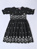 Bella Moda Cotton Woven Half Puffed Sleeves Floral Embroidered Dress- JUDR755U