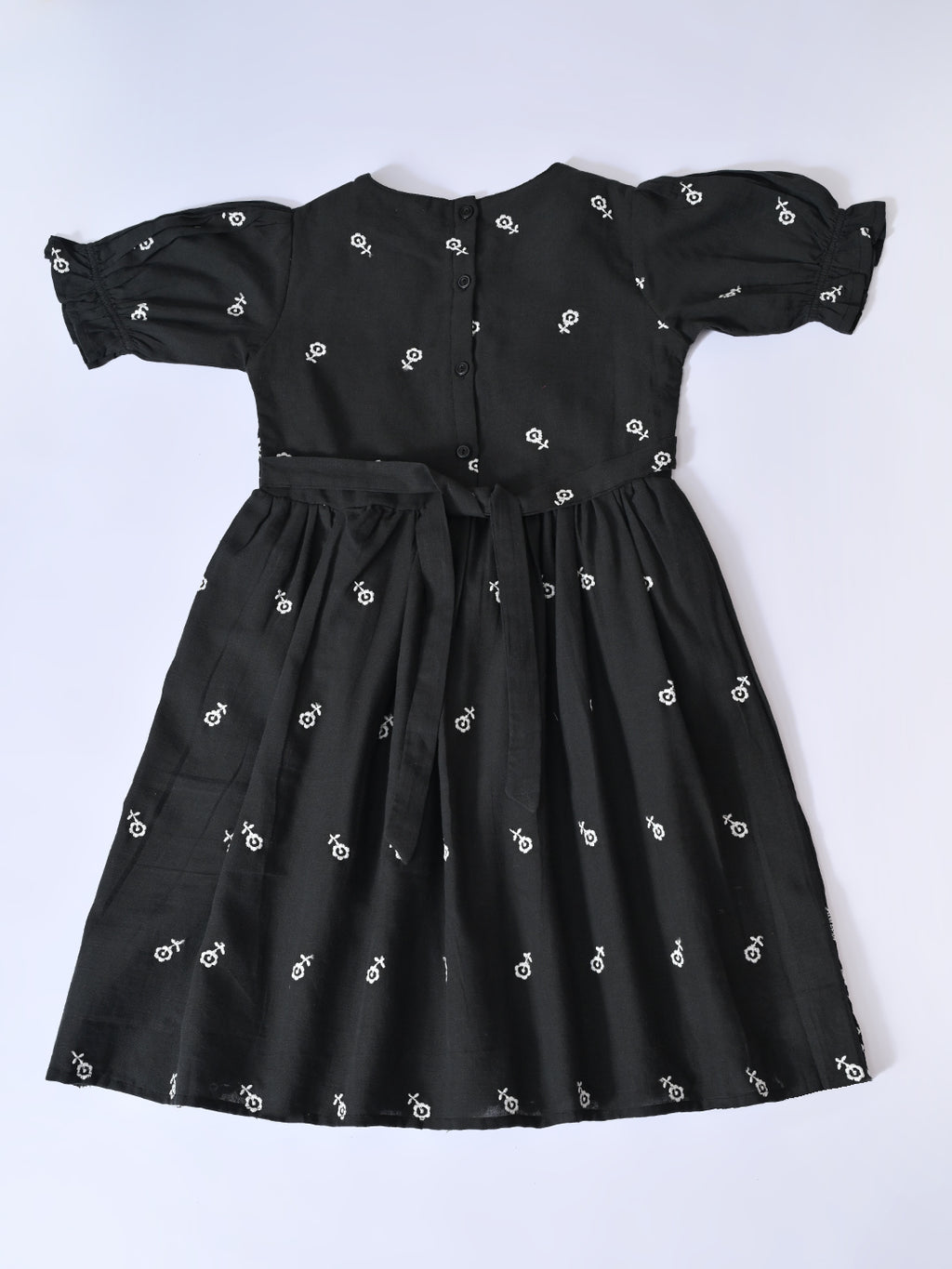 Bella Moda Cotton Woven Half Puffed Sleeves Floral Embroidered Dress- JUDR755U