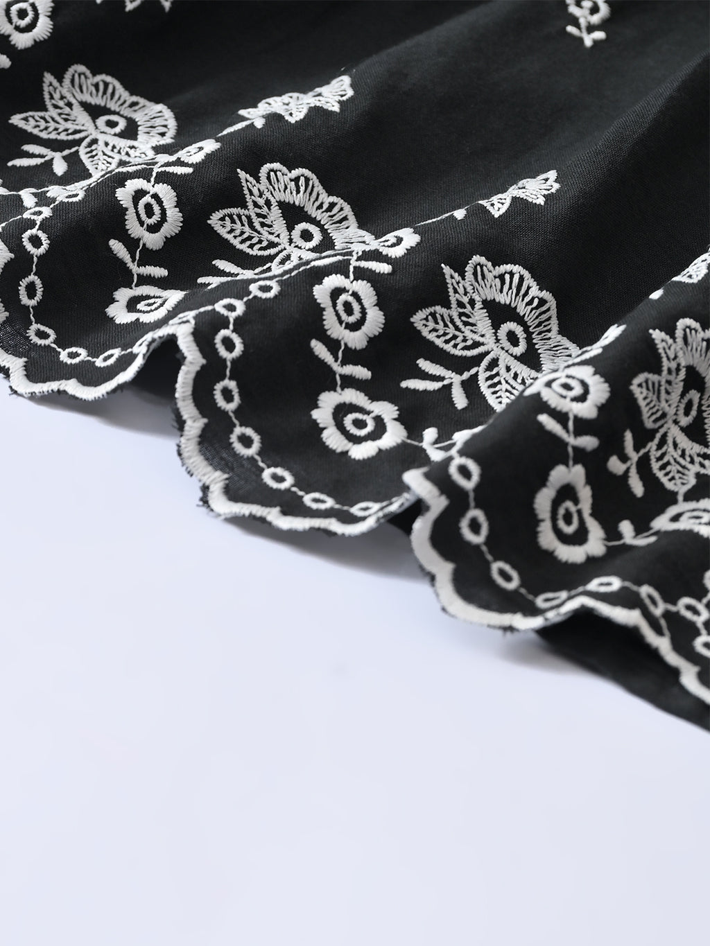 Bella Moda Cotton Woven Half Puffed Sleeves Floral Embroidered Dress- JUDR755U
