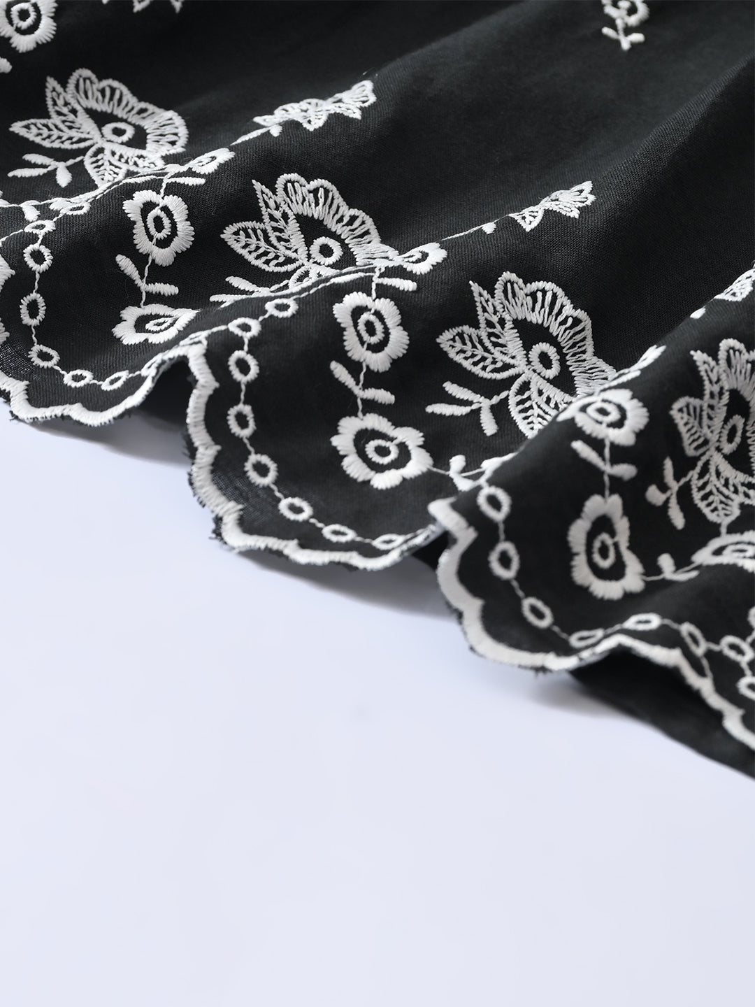 Bella Moda Cotton Woven Half Puffed Sleeves Floral Embroidered Dress- JUDR755U