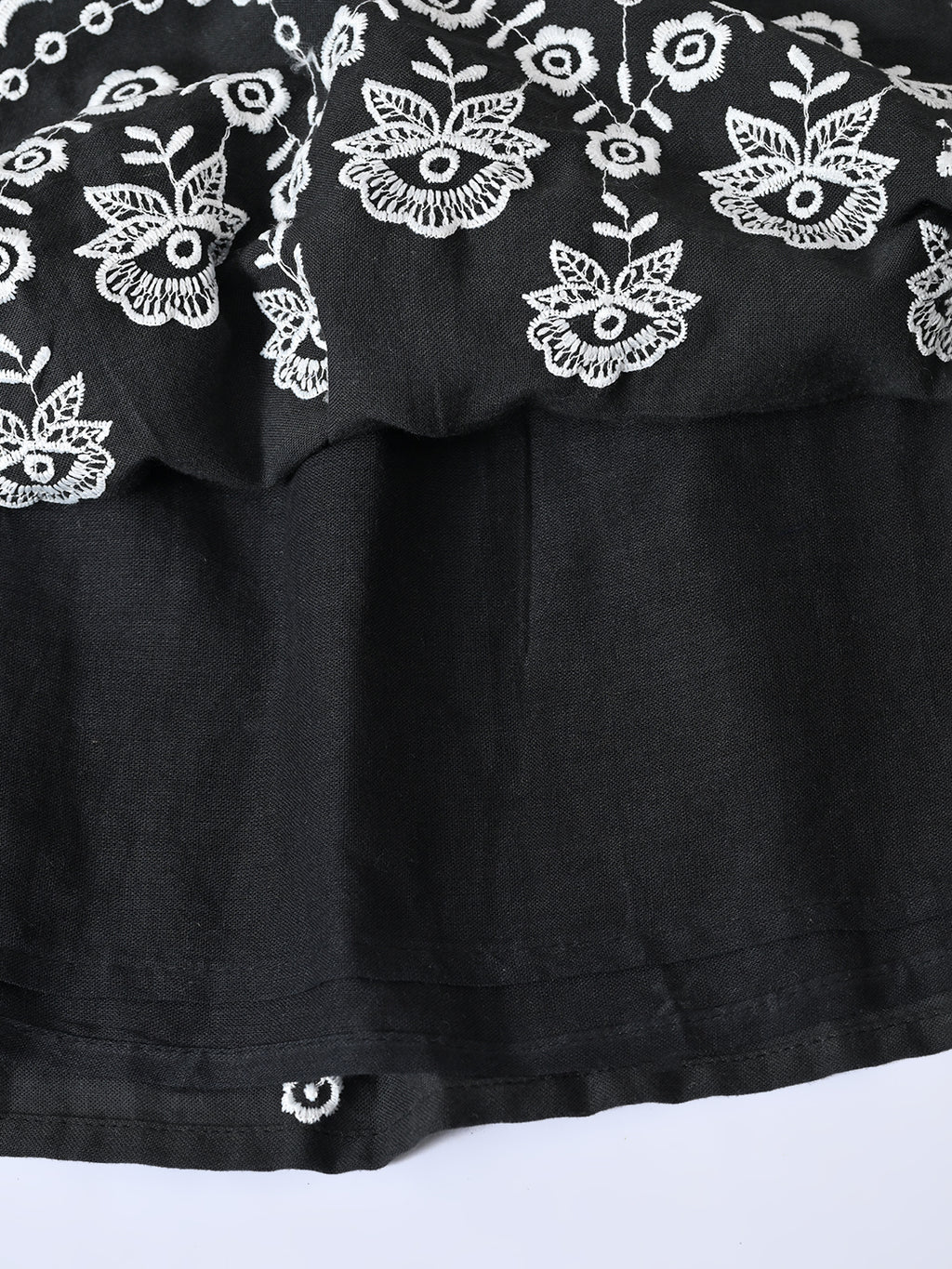 Bella Moda Cotton Woven Half Puffed Sleeves Floral Embroidered Dress- JUDR755U