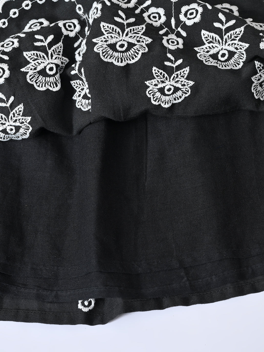 Bella Moda Cotton Woven Half Puffed Sleeves Floral Embroidered Dress- JUDR755U