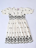 Bella Moda Cotton Woven Half Puffed Sleeves Floral Embroidered Dress- JUDR756U