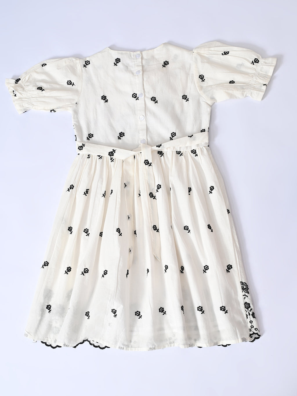 Bella Moda Cotton Woven Half Puffed Sleeves Floral Embroidered Dress- JUDR756U