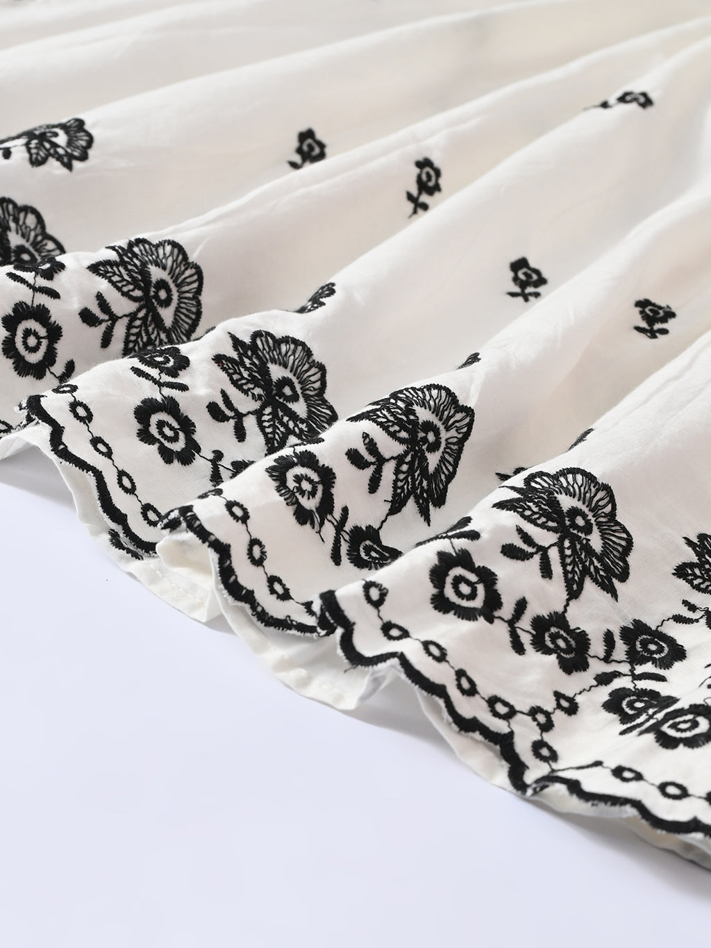 Bella Moda Cotton Woven Half Puffed Sleeves Floral Embroidered Dress- JUDR756U