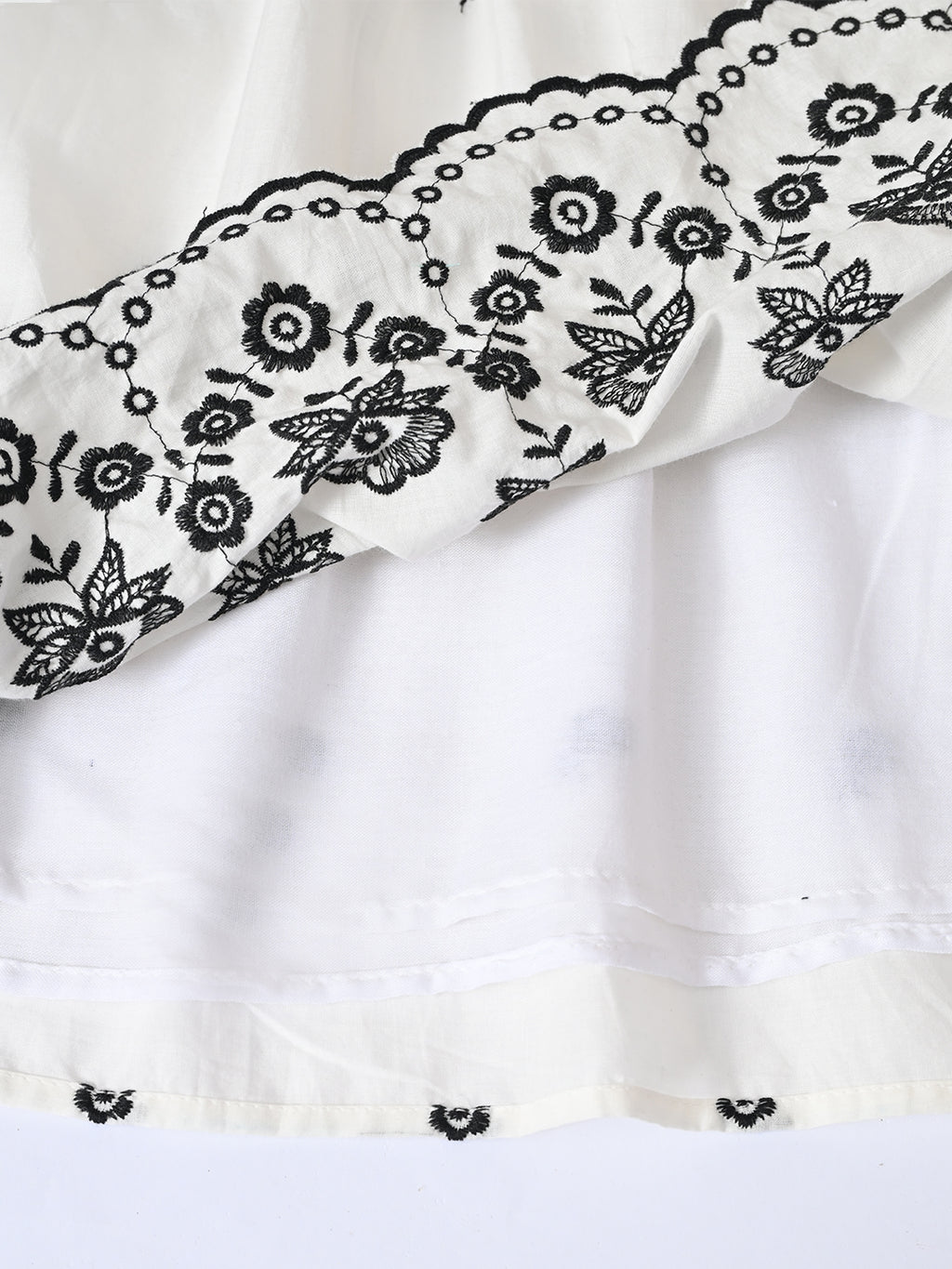 Bella Moda Cotton Woven Half Puffed Sleeves Floral Embroidered Dress- JUDR756U