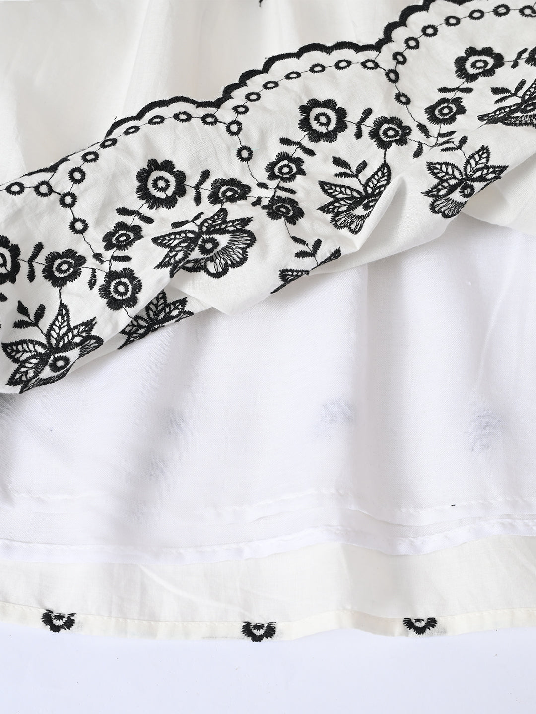 Bella Moda Cotton Woven Half Puffed Sleeves Floral Embroidered Dress- JUDR756U