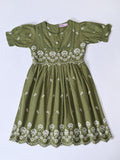 Bella Moda Cotton Woven Half Puffed Sleeves Floral Embroidered Dress- JUDR758U