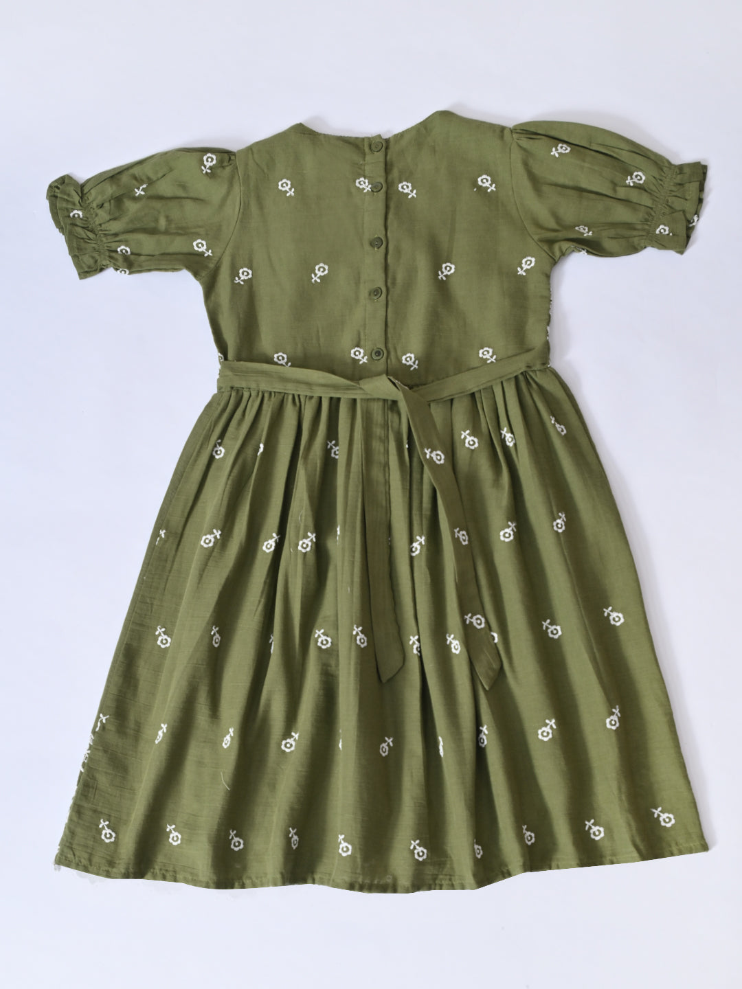 Bella Moda Cotton Woven Half Puffed Sleeves Floral Embroidered Dress- JUDR758U