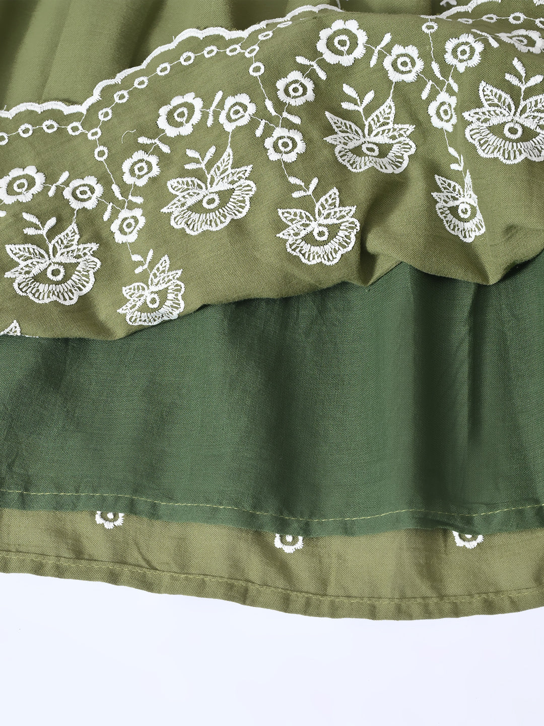 Bella Moda Cotton Woven Half Puffed Sleeves Floral Embroidered Dress- JUDR758U