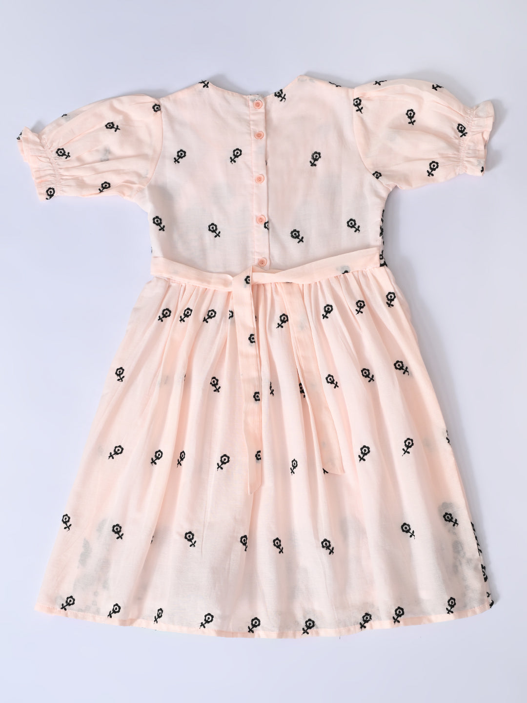 Bella Moda Cotton Woven Half Puffed Sleeves Floral Embroidered Dress- JUDR759U