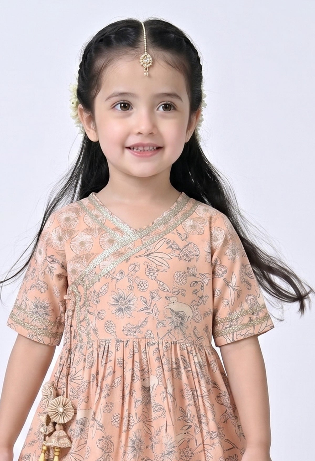 Bella Moda Girls Printed Angrakha Style Kurta with Sharara Co-Ord Set- JUETH760V