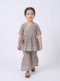 Bella Moda Girls Printed Angrakha Style Kurta with Sharara Co-Ord Set- JUETH761V