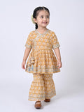 Bella Moda Girls Printed Angrakha Style Kurta with Sharara Co-Ord Set- JUETH762V
