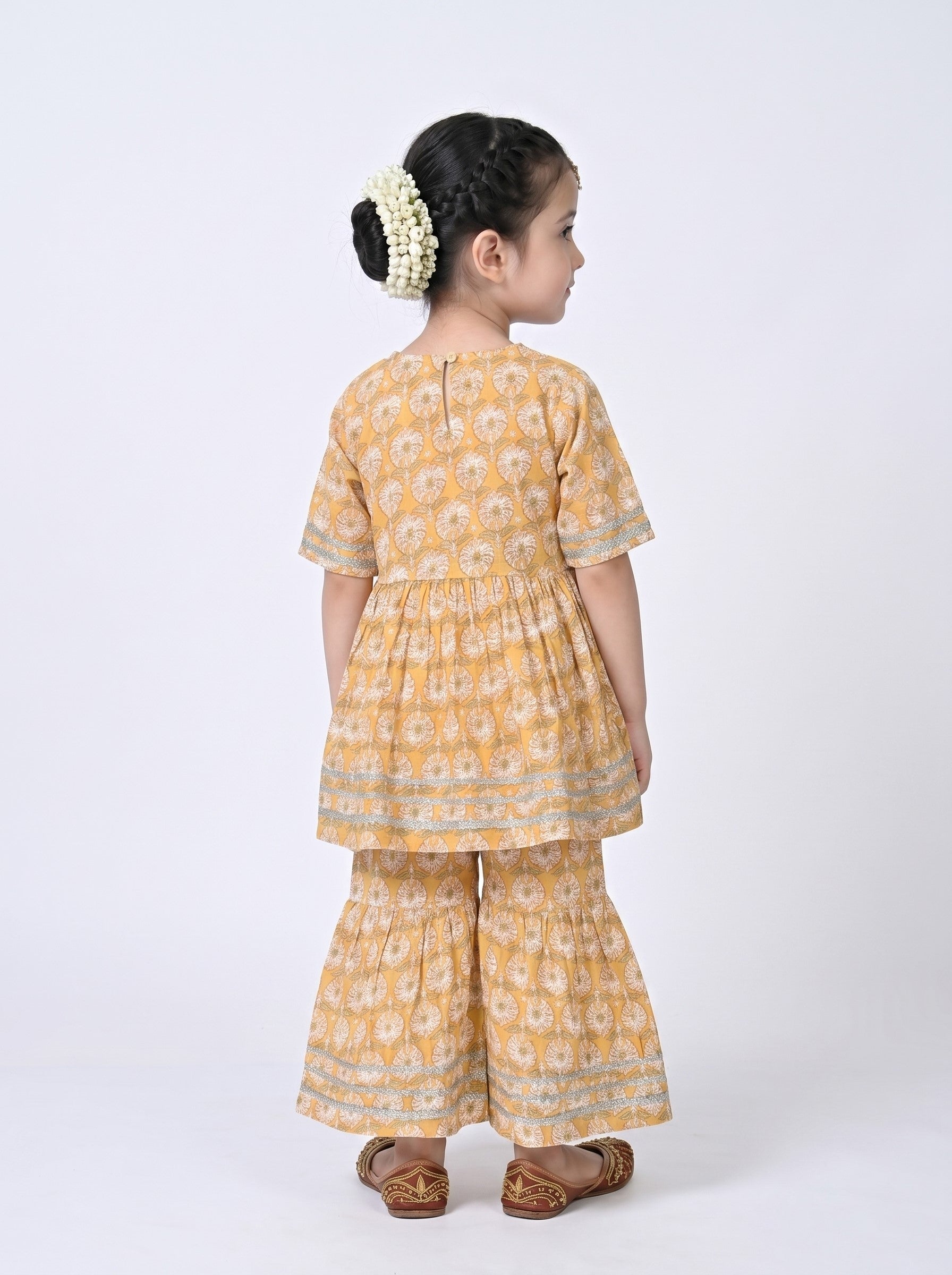 Bella Moda Girls Printed Angrakha Style Kurta with Sharara Co-Ord Set- JUETH762V