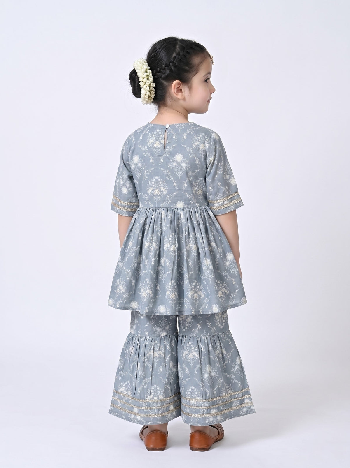 Bella Moda Girls Printed Angrakha Style Kurta with Sharara Co-Ord Set- JUETH763V
