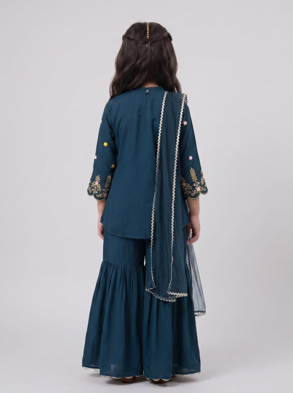 Bella Moda Girls Embroidered Kurta with Sharara & Dupatta Ethnic Set- JUETH774AF