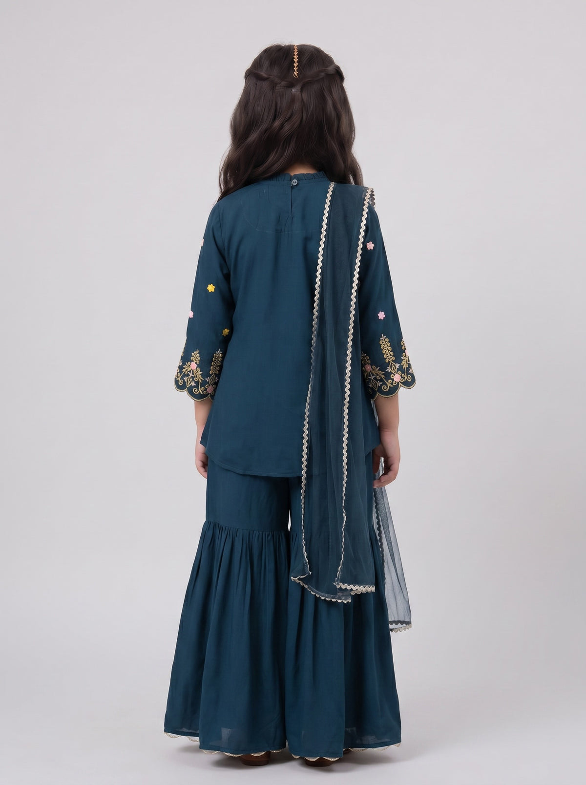 Bella Moda Girls Embroidered Kurta with Sharara & Dupatta Ethnic Set- JUETH774AF
