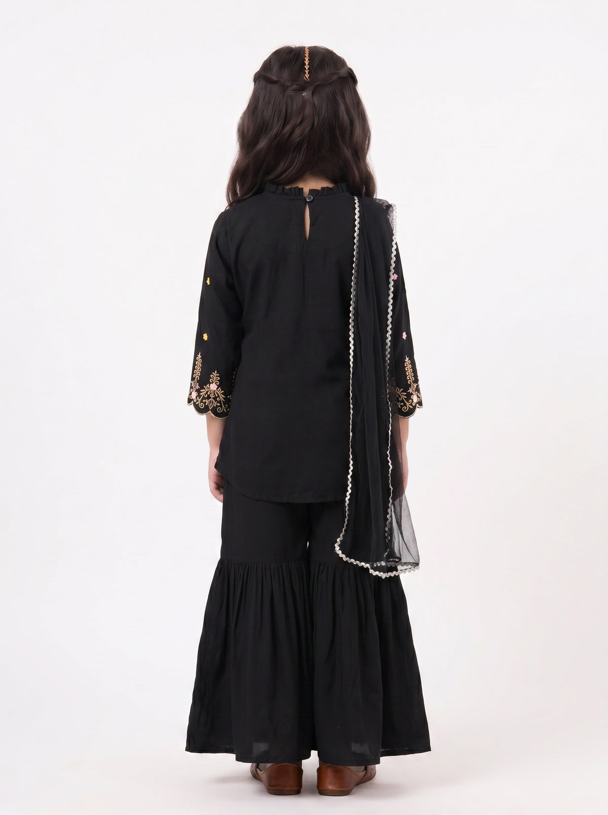 Bella Moda Girls Embroidered Kurta with Sharara & Dupatta Ethnic Set- JUETH775AF